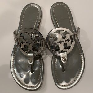 Silver Tory Burch flip flops